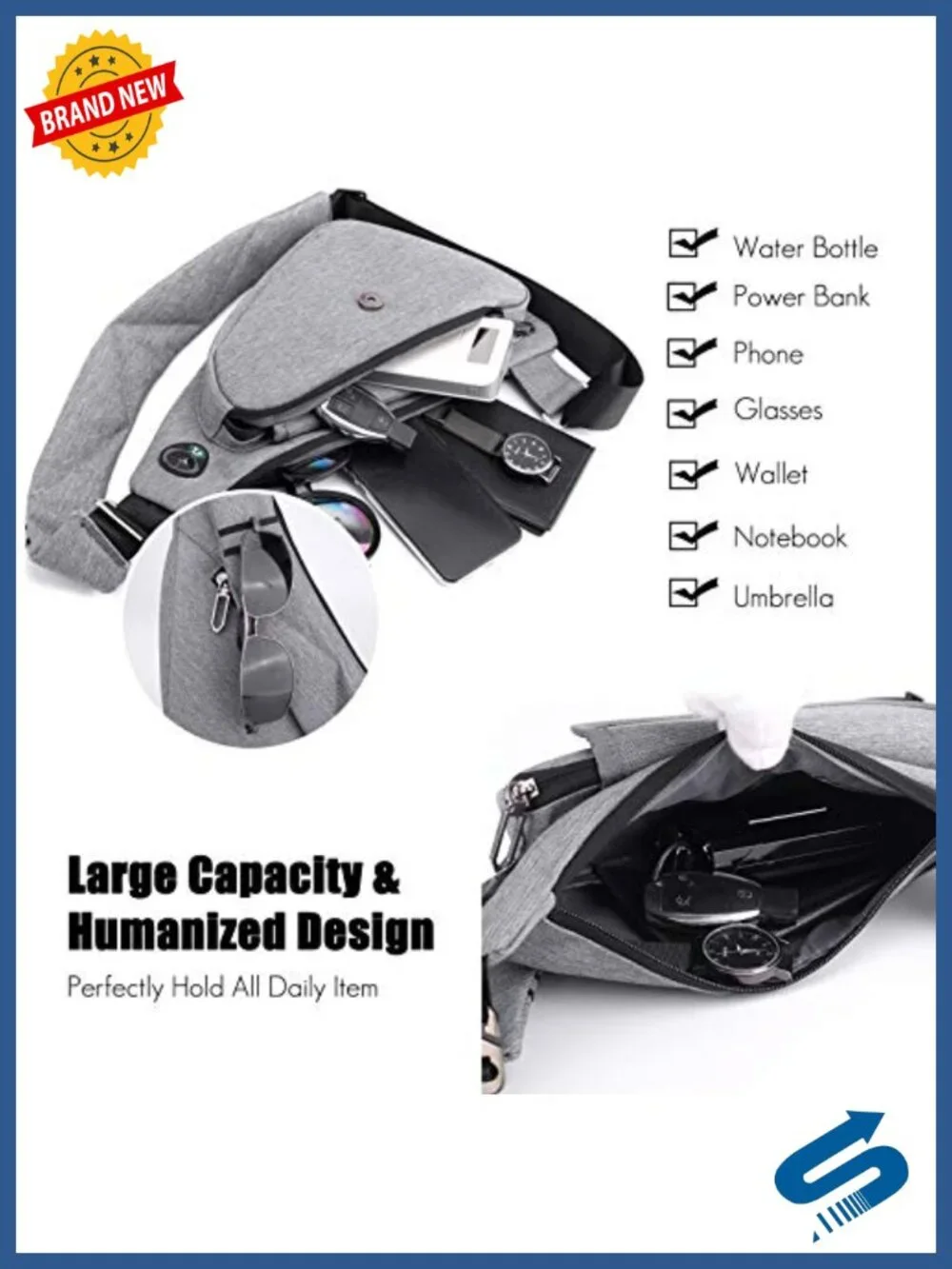 Ultra-light Crossbody Sling Bag for Travel Gym Hiking Chest Pack Daypack